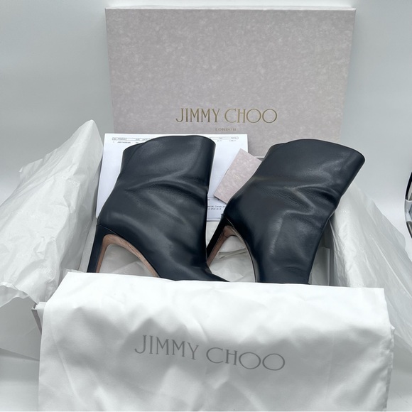 Jimmy Choo ‘Karter 85’ Leather Stiletto Ankle Booties Black Size: 38.5 - Picture 3 of 8